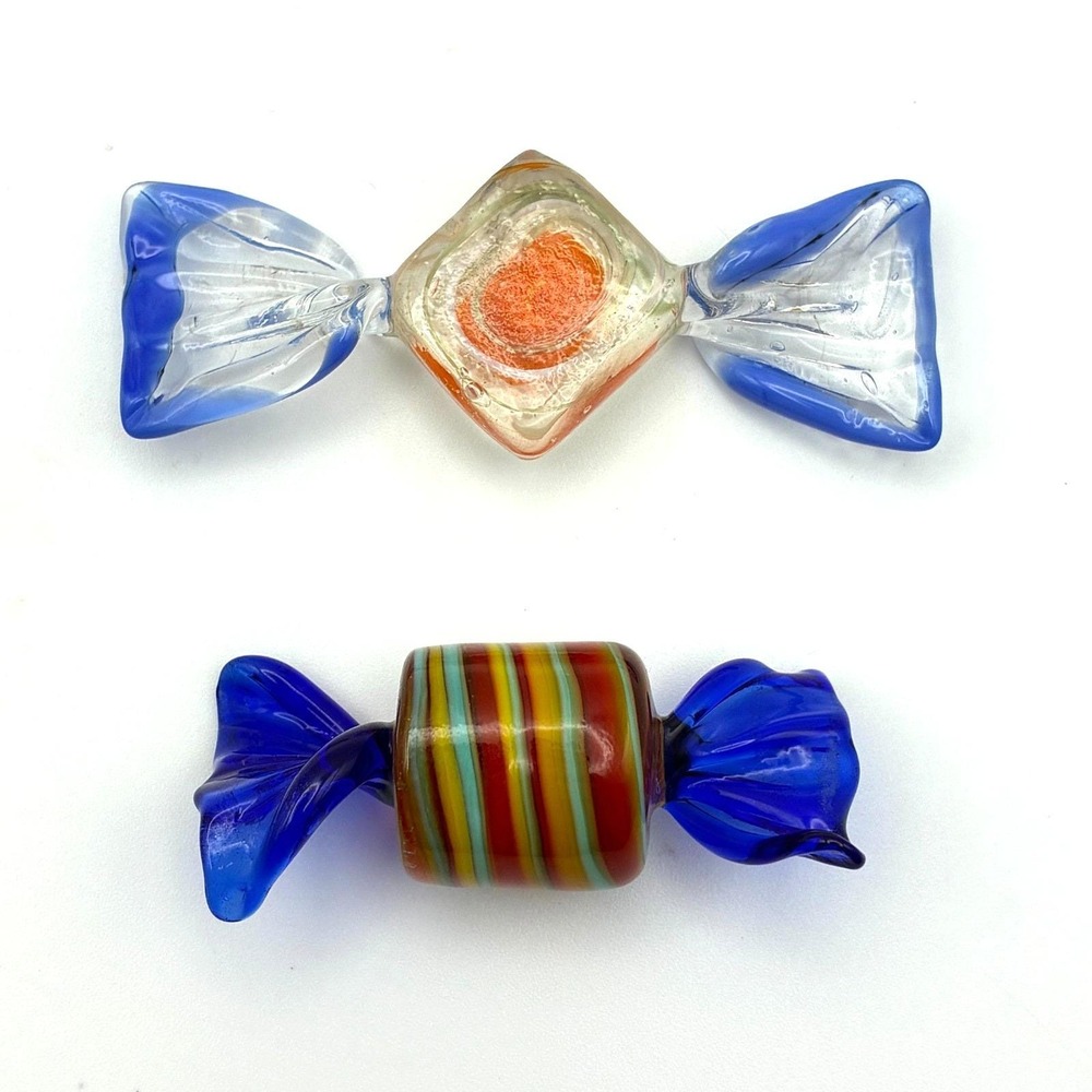 Vintage Murano Style Art Glass Wrapped Candy Lot of 8 Colorful Twist Hand Blown - Picture 7 of 8